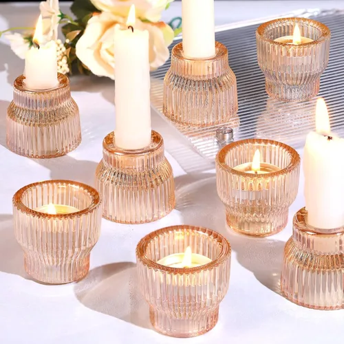 HAVITI Paquete de 12 portavelas cónicos dorados, portavelas de cristal, candelabros de té para centros de mesa de boda de otoño, decoración de mesa,