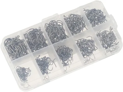 Miniatura 5 de 500 anzuelos de pesca de alta calidad, juego de ganchos de pesca de acero al carbono, anzuelos de cebo de gusano con caja de plástico para pesca
