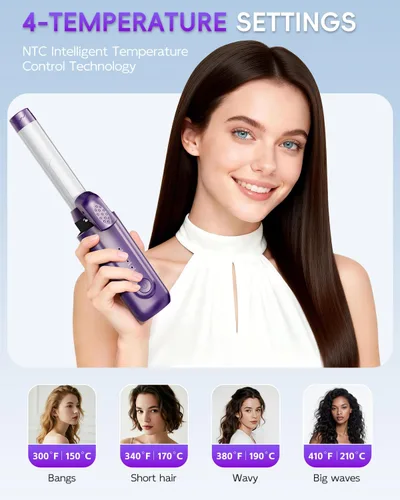 Miniatura 3 de Cepillo de rizador inalámbrico, MCH Ceramic Hot, 8000 mAh, 4 ajustes de temperatura, mini peine de viaje portátil de 1/1.5 pulgadas, rizador de pelo