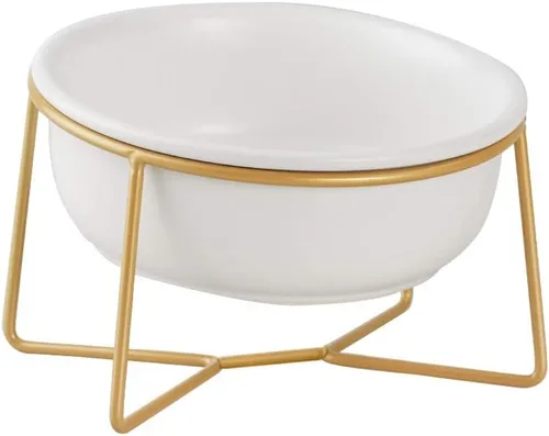 Cuenco elevado elevado de cerámica blanca para gatos y perros, plato elevado para comida para gatos, cuenco de agua para mascotas, cómodo y cómodo