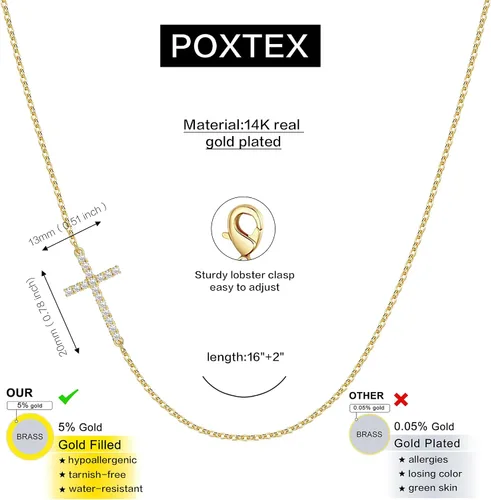 Miniatura 33 de Collar de cruz para mujeres y niñas, delicado chapado en oro de 14 quilates, gargantilla con dije de cruz que no se deslustra, impermeable, moderno