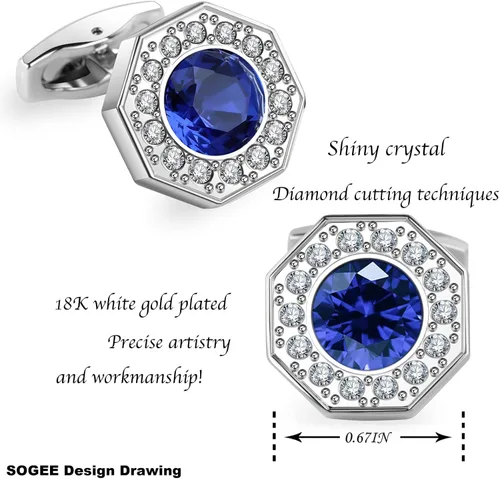 Miniatura 2 de Sogee Gemelos de cristal para hombre, azul, verde, rosa, morado, rojo, blanco, colorido, chapado en oro real, elegante, para boda, fiesta, regalo