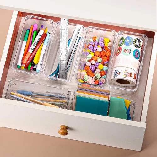 Miniatura 4 de 6 bandejas organizadoras de cajones de plástico transparente de 6 x 3 pulgadas con 25 almohadillas antideslizantes para maquillaje, joyas