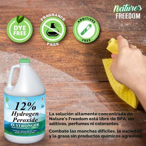 Miniatura 8 de Nature's Freedom 12% de peróxido de hidrógeno, H2O2 de grado alimenticio y agua purificada solamente, solución de 1 galón