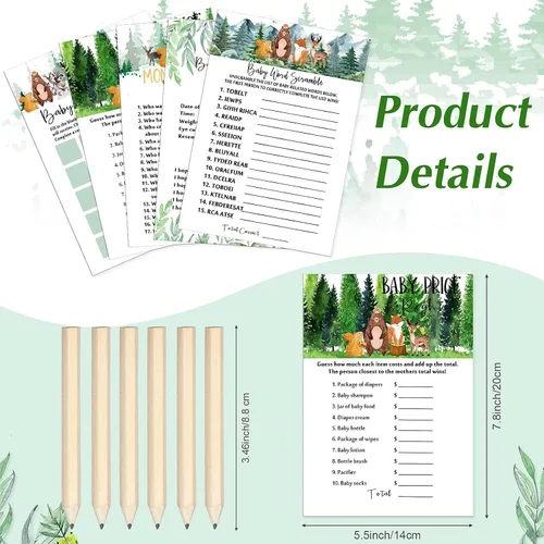 Miniatura 2 de Gersoniel Juego de 135 tarjetas de juego para baby shower, diseño de animales del bosque, baby shower, juego de 5 (25 tarjetas cada uno) con 10