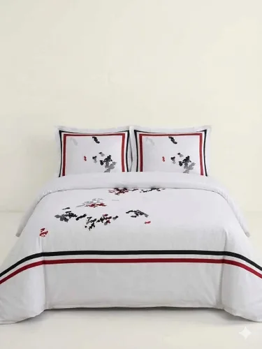 Miniatura 16 de sheetsnthings Juego de edredón de 8 piezas de tamaño matrimonial bordado Amalia dorado y blanco, incluye juego de funda de edredón de algodón de 3