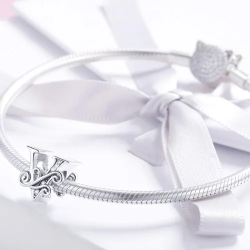 Miniatura 3 de BISAER Dijes de plata de ley 925 con inicial de letra A-Z para pulseras, cuentas del alfabeto, regalos de joyería, Plata esterlina Diamante