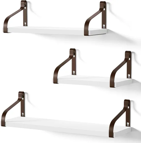 Miniatura 11 de Love-KANKEI Estantes flotantes montados en la pared de madera rústica, juego de 3 estantes para dormitorio, sala de estar, baño, cocina, color negro
