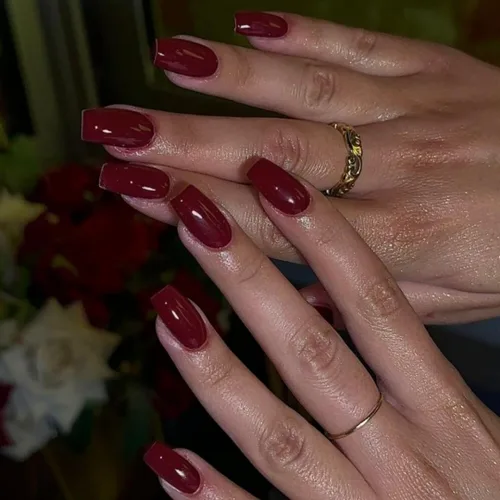 Miniatura 3 de KQueenest 30 PIEZAS Uñas Postizas Vino Rojo Oscuro, Uñas Cortas y Medianas Cuadradas, Uñas Acrílicas Burgundía, Uñas Postizas de Color Sólido, Uñas