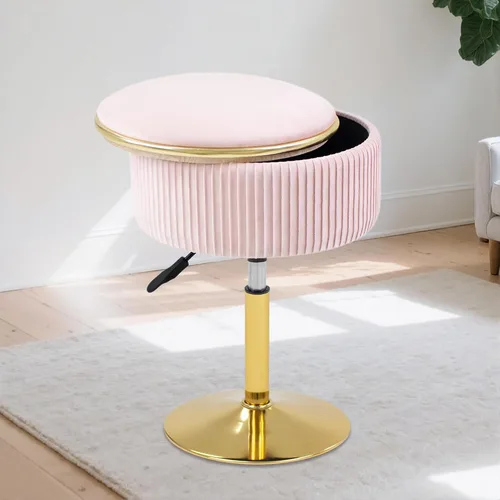Miniatura 11 de Taburete de tocador ajustable con almacenamiento, silla taburete de maquillaje giratorio de 360°, otomana redonda pequeña de terciopelo con base