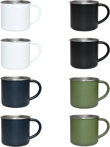 Miniatura 2 de AGH Paquete de 6 tazas de café de 14 onzas con asa, taza de acero inoxidable con asa, taza de café de metal para campamento, juego de tazas
