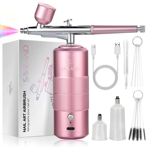 Miniatura 10 de SAVILAND Aerógrafo para Uñas: Creatividad Ilimitada de Arte de Uñas Kit Pro de Aerógrafo de Doble Modo Recargable Boquilla de 0.3mm Set de Púrpura