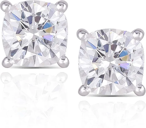DovEggs Aretes de oro blanco de 10 quilates 2.2CTW 6MM G-H-I color corte cojín moissanita simulado diamante aretes K calidad plata pendientes para