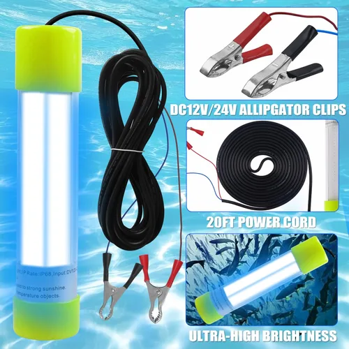 Miniatura 2 de Luz de pesca subacuática súper brillante de 16000 lúmenes, 20 W, 12 V, LED, sumergible, buscador de cebo de pesca nocturna, luz de caída profunda