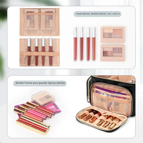 Miniatura 4 de Bagmoly Bolsa de maquillaje grande, organizador portátil de maquillaje para mujeres y niñas con compartimento para brochas de maquillaje y dos