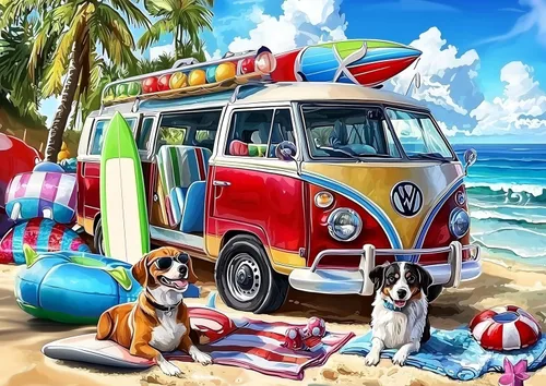 Miniatura 20 de Rompecabezas de playa vibrante para adultos de 1000 piezas, divertido escena de vacaciones de verano, 27.56 x 19.69 pulgadas, alivio del estrés