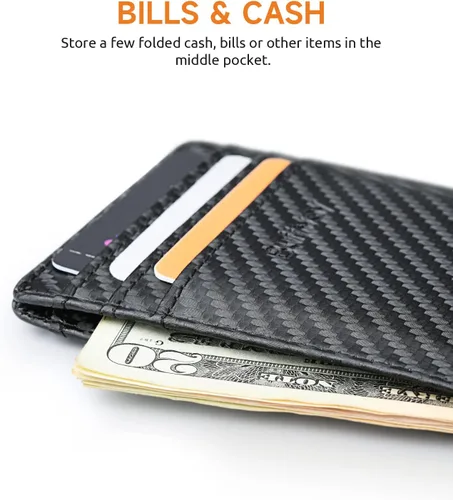 Miniatura 12 de Buffway Billetera delgada para hombre, minimalista con bolsillo frontal delgado, tarjetero de cuero con bloqueo RFID para viajes de trabajo