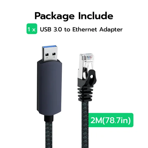 Miniatura 8 de Mcbazel Cable USB a Ethernet de 6.6 pies, USB 3.0 A a RJ45 macho de nailon, red LAN Gigabit conectada directamente, compatible con laptop, PC