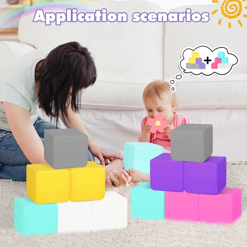 Miniatura 5 de Bloques de espuma para niños pequeños, bloques de construcción suaves para niños pequeños, bloques apilables coloridos para niños, 12 piezas