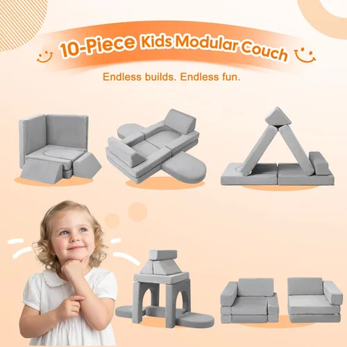 Miniatura 5 de MeMoreCool Sofá modular para niños, juego de sofá de escalada de espuma de 10 piezas para edades de 2 a 6 años, construcción creativa de fortalezas