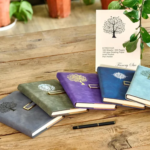 Miniatura 6 de Fanery sue Tree of Life - Diario de escritura recargable para mujeres y hombres, cuaderno de tapa dura de piel sintética, A5, rayado universitario