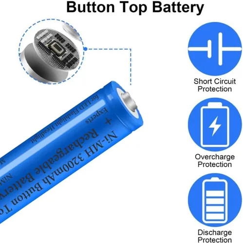 Miniatura 3 de Paquete de 2 baterías Ni-MH recargables de 3200 mAh, baterías NiMH con botón superior, batería de alta capacidad para linterna LED, faro, cámara
