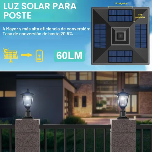 Miniatura 2 de Luces Solares para Postes, Lámpara Solar de Poste de 6000K de Anochecer a Amanecer con Base de Montaje para Poste, Luces Solares para Postes