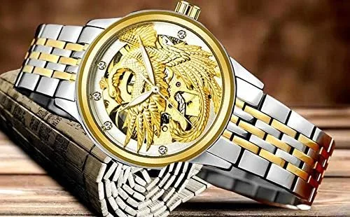 Miniatura 3 de carlien Reloj de vestir automático de acero inoxidable con cristal de dragón fénix para pareja