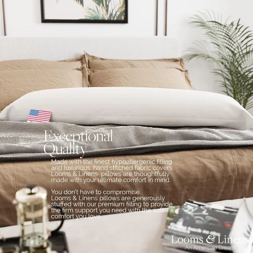 Miniatura 6 de Looms & Linens Almohada corporal de 48 pulgadas, almohadas de cuerpo largo para adultos y ancianos para dormir de lado, hechas en Estados Unidos, 1
