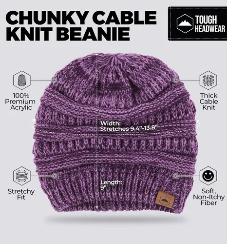 Miniatura 56 de Gorro de punto para mujer, cálido y suave, elástico, para clima frío de Tough Headwear