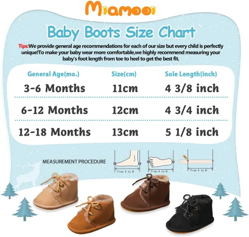 Miniatura 6 de Miamooi Botas de invierno para bebés, niños y niñas, para recién nacidos, cálidas, de forro polar, antideslizantes, con cordones, zapatos