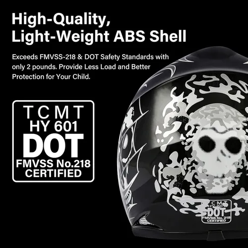 Miniatura 2 de TCMT Casco de motocross para niños y jóvenes, color negro, casco de motocross, motocross, moto de calle, karting, BMX, MX, ATV, casco de cara
