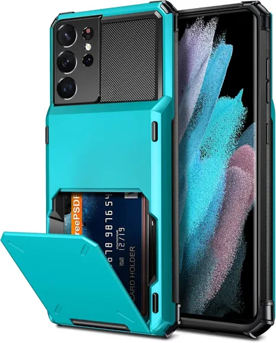 Miniatura 8 de Vofolen Funda tipo cartera para Galaxy S21 Ultra con 4 tarjetas, tarjetero con ranura para tarjeta de crédito, bolsillo trasero, doble capa, Negro