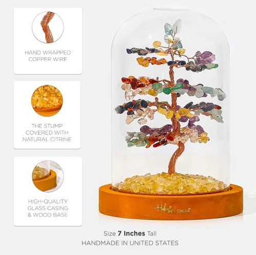 Miniatura 4 de Árbol de la vida de cristal curativo de 7 chakras hecho a mano para decoración del hogar y la oficina, árbol bonsái de dinero Feng Shui
