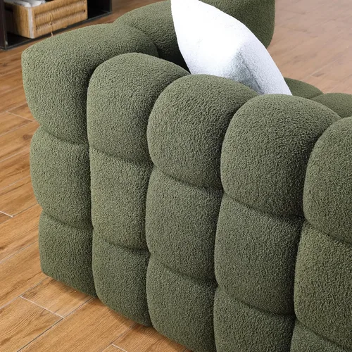 Miniatura 4 de Sofá de burbujas moderno de 3 plazas con 2 almohadas, sofá cómodo de tela Bouclé, muebles decorativos para espacios pequeños, sala de estar