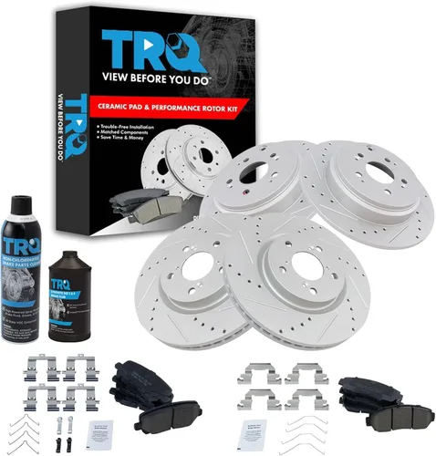 TRQ Kit de pastillas de freno y rotores de rendimiento delantero y trasero, kit químico de freno, pastillas de freno, rotores de freno de cerámica