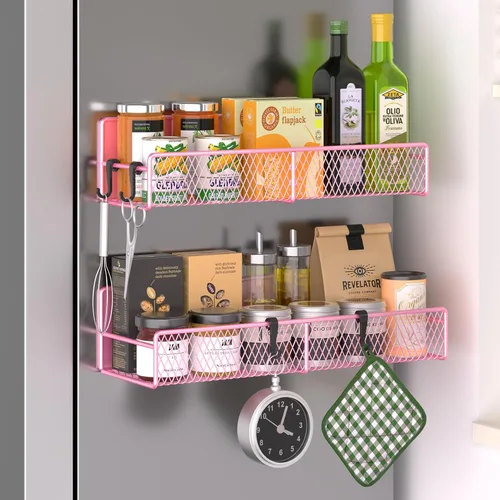 Miniatura 37 de Estante magnético para especias para refrigerador, paquete de 7 estantes magnéticos fuertes 100% de metal, organizador de especias con soporte