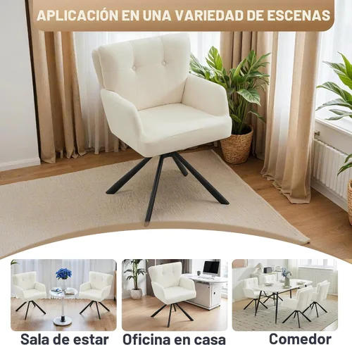 Miniatura 6 de WUTUTUEE Silla de comedor de tela, moderna y tapizada, giratoria, silla de comedor cómoda con respaldo medio, sillón de escritorio sin ruedas