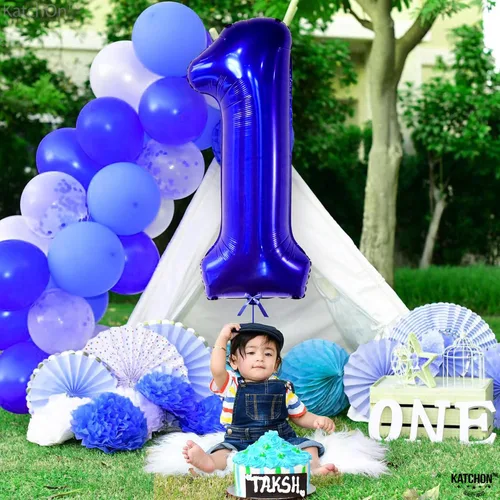 Miniatura 4 de KatchOn, Globo azul del número 1 para el primer cumpleaños, grande, 40 pulgadas, globo azul número 1 para primer cumpleaños, globo azul marino