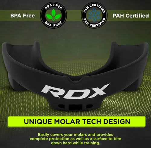 Miniatura 2 de RDX Protector Bucal para Boxeo MMA Kickboxing Muay Thai Judo Karate - Protector de Mandíbula con Funda de Almacenamiento para Adultos, Artes Negro