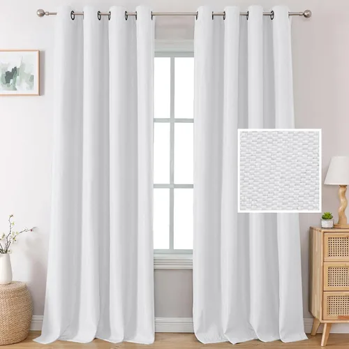 Miniatura 35 de H.VERSAILTEX Cortinas Opacas de Lino de 45 Pulgadas de Largo para Dormitorio/Sala de Estar con Aislamiento Térmico con Ojales, Cortinas con Textura