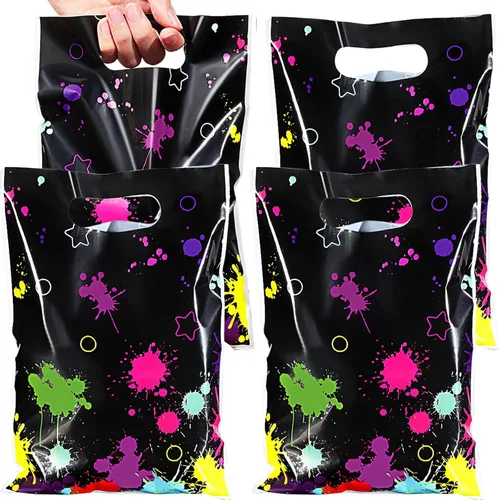 Pajean 50 bolsas de caramelos de neón que brillan en la oscuridad, suministros de fiesta, bolsas de plástico coloridas, decoración de envoltura de