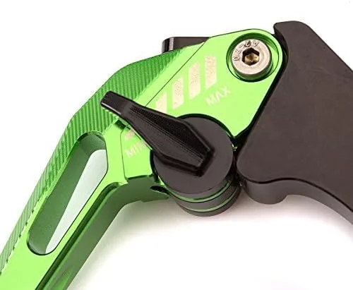 Miniatura 4 de Palancas de freno y embrague CNC para motocicletas Ninja 300R, 400, 250R, 250, 125 y ZX25R Palanca verde con ajuste negro.