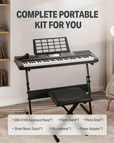 Miniatura 7 de Donner Teclado de Piano de 61 Teclas, Kit de Teclado de Piano Eléctrico con 249 Voces, 249 Ritmos - Incluye Soporte para Piano, Taburete, Micrófono