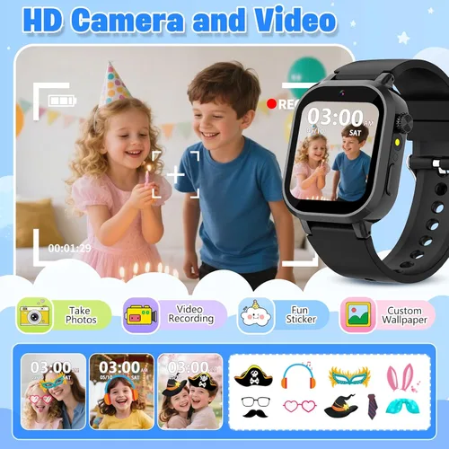 Miniatura 5 de Wiszodet Reloj inteligente impermeable para niños, regalo para niños de 3 a 12 años con 39 juegos, pantalla táctil HD, reproductor de música, cámara