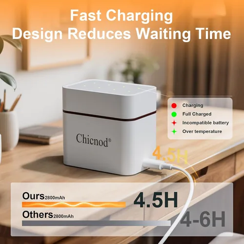 Miniatura 3 de Baterías AA Recargables con Cargador, Batería Ni-MH de Alta Capacidad de 2800mAh, Paquete de 8 de 1.2V Doble A NiMH con Cargador Tipo-C de Carga