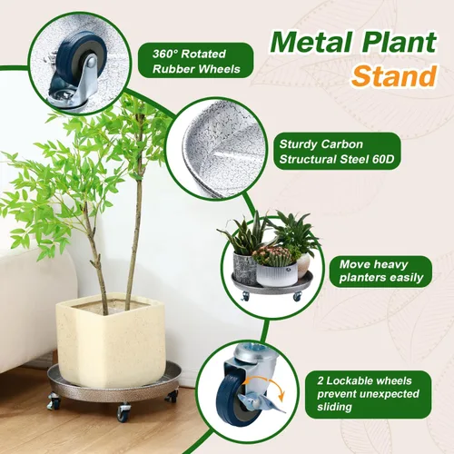Miniatura 2 de Planterhoma 3 paquetes de 13 pulgadas de metal para plantas con ruedas, soporte rodante grande para plantas de hierro resistente, ruedas