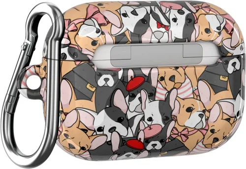 Miniatura 4 de Funda compatible con Airpods Pro y Pro 2 Airpods 3-2-1 Gen Bulldog Francés Portátil, Diseño de Clip de Bloqueo Lindo Estampado de Cachorro Perros