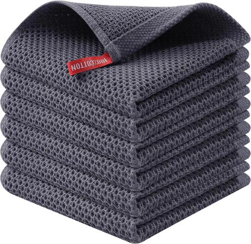 Kitinjoy - Paños de cocina de 100% algodón, 6 paquetes de tela de tejido gofrado, ultra suaves, absorbentes, toallas para secar platos, toallas de