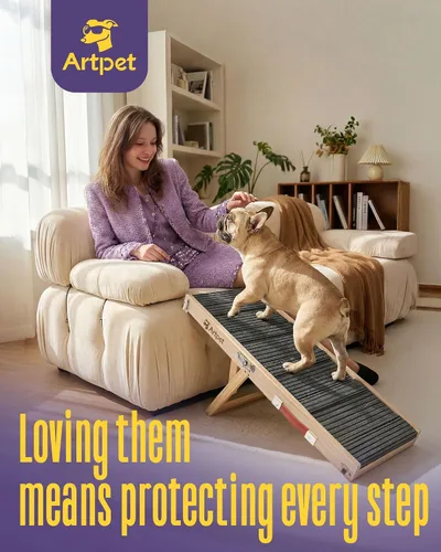 Miniatura 3 de Rampa para perros pequeños para sofá y cama, rampa de cuidado de articulaciones de perro salchicha, plegable, antideslizante, portátil, altura